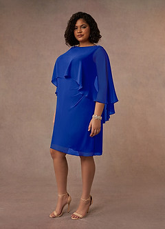 Azazie Mirra vestidos de madre de la novia Vestido de Azul Real de Gasa de Recto con Cuello redondo plisado image8