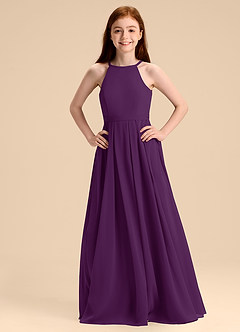 Azazie Arianthe Junior Abito A-Line in Chiffon Plissettato Uva image1
