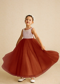 Azazie Tay Flower Girl Dresses Paprika A-Line Sequins Tulle Dress image6