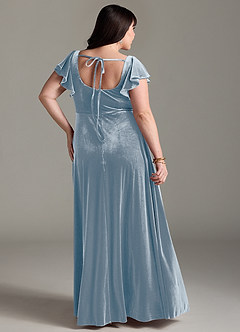 Azazie Bondi Bridesmaid Dresses Dusty Blue A-Line Side Slit Velvet Dress image8