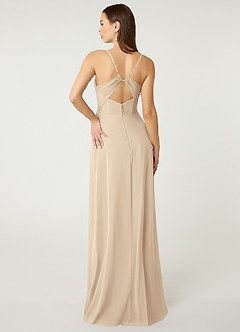 Azazie Minie Bridesmaid Dresses Champagne A-Line Bow Chiffon Dress image2