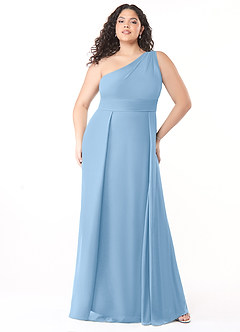 Azazie Dallas Vestidos de madrinha de casamento Vestido Pó Azul de Chiffon de Linha A com Ombro Único image6