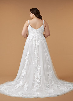 Azazie Delaina Wedding Dresses Diamond White A-Line V-Neck Sequins Tulle Dress image16