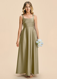 Azazie Azaria Junior A-Linie Plissee Stretch-Satin Kleid Moosgrün image3