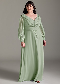 Azazie Sage Final Sale Dusty Sage A-Line Long Sleeve Chiffon Dress image8