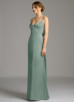 Azazie Adriane Abiti da Damigella Abito Tubino in Raso Elasticizzato Fiocco Salvia Argentata image3