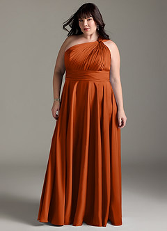 Azazie Charlize Bridesmaid Dresses Burnt Orange A-Line One Shoulder Stretch Satin Dress image5