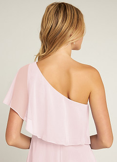 Azazie Lizzy Bridesmaid Dresses Blushing Pink A-Line One Shoulder Chiffon Dress image3