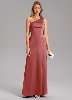Azazie Phaedra Bridesmaid Dresses Antique Rose A-Line One Shoulder Stretch Satin Dress image7