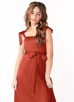 Azazie Barbara Junior Rust A-Line Bow Stretch Satin Dress image5