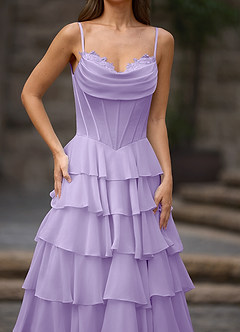 Floralace Lilac Ruffled A-line Prom Dress image6