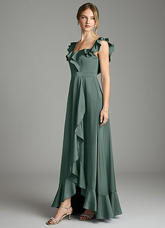 Azazie Lyra Bridesmaid Dresses Sea Moss A-Line Off the Shoulder Stretch Satin Convertible Dress image4