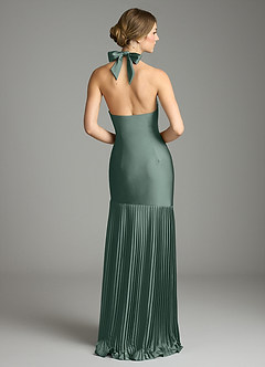 Azazie Nayeli Final Sale Sea Moss A-Line Pleated Stretch Satin Dress image2