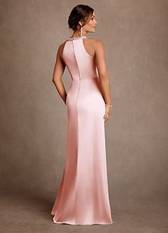Azazie Lawrence Mother of the Bride Dresses Blushing Pink A-Line Pleated Stretch Satin Dress image3