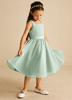 Azazie Ari Flower Girl Dresses Agave A-Line Sleeveless Chiffon Dress image1