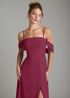 Azazie Mercedes Bridesmaid Dresses Mulberry A-Line Off the Shoulder Chiffon Dress image3