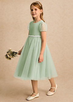 Azazie Kaylor Flower Girl Dresses Dusty Sage A-Line Pleated Tulle Dress image4