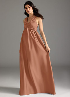 Azazie Yetta Abiti da damigella d'onore premaman Abito A-Line Plissettato Raso Elasticizzato Floor-Length image6
