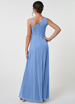Azazie Brooke Junior Steel Blue A-Line Pleated Mesh Dress image2