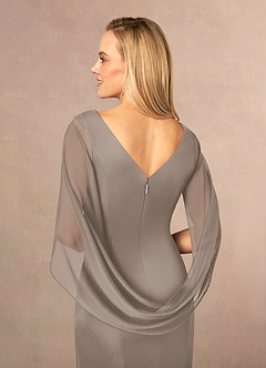 Azazie Belladonna vestidos de madre de la novia Vestido de Gris Pardo de Malla de Sirena con Cuello en V Plisado image6