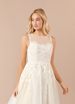 Azazie Deveny Wedding Dresses Diamond White Champagne Ball-Gown Sequins Tulle Dress image6