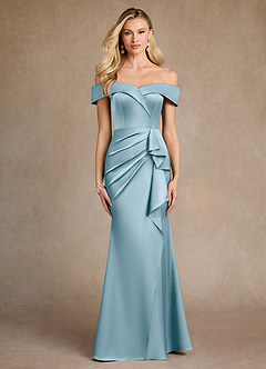 Azazie Laredo vestidos de madre de la novia Vestido de Azul Malhumorado de Satén Elástico de Sirena con Vestidos sin tirantes image1