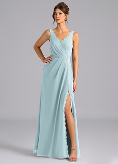 Azazie Bernice Brautjungfernkleider A-Linie Plissee Chiffon Kleid Nebel image1