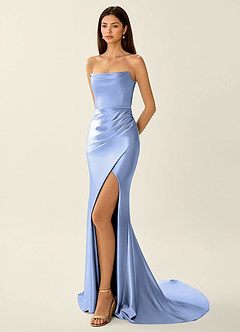 Philomena Ljusblå Korsett Stretchig Satin Sjöjungfrubalklänning image3