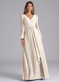 Azazie Liah Bridesmaid Dresses White Alabaster A-Line Long Sleeve Chiffon Dress image3