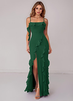 Azazie Malia Bridesmaid Dresses Dark Green Sheath Ruched Chiffon Dress image1