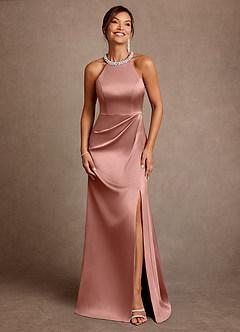 Azazie Lawrence Mother of the Bride Dresses Rosette A-Line Pleated Stretch Satin Dress image1