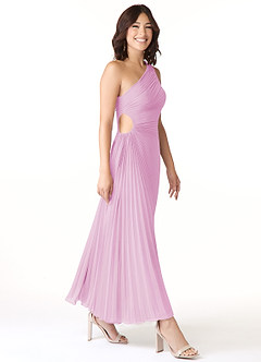 Azazie Kirra Vestidos de damas de honor Vestido de Rosa Caramelo de Gasa de Corte en A con Hombro unilateral image3