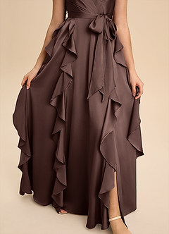 Azazie Peyton Junior Ganache A-Line Pleated Stretch Satin Dress image6