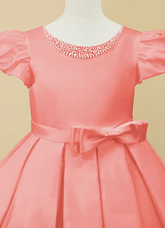 Azazie Jewel vestidos de niña de las flores Vestido de Coral de Satin Mate de Princesa con Plisado image7