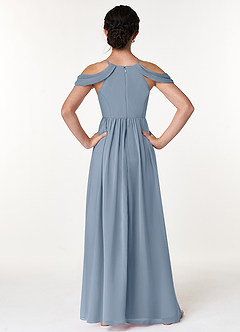Azazie Seneca Junior Abito A-Line in Chiffon a Spalla Scoperta Blu Polveroso image2