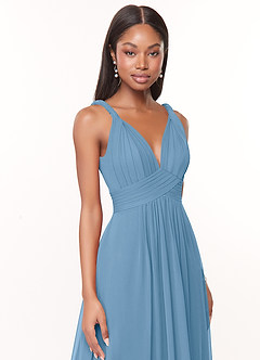 Azazie Maren Bridesmaid Dresses Steel Blue A-Line Pleated Chiffon Dress image6