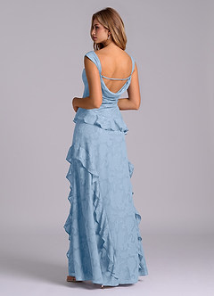 Azazie Sloane Robes de demoiselle d'honneur Robe Trapèze en Blumen-Burnout Encolure en Forme de Cœur Poudre Bleue image2