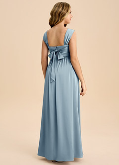 Azazie Hattie Junior Dusty Blue A-Line Pleated Stretch Satin Dress image7