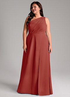 Azazie Phaedra Brautjungfernkleider A-Linie One-Shoulder Chiffon Kleid Terrakotta image16