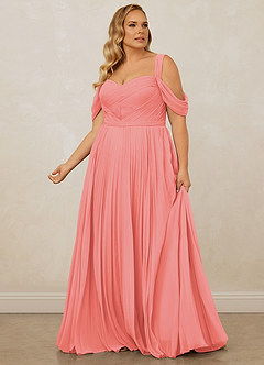 Christian Siriano Bridal for Azazie 1013 Bridesmaid Dresses Coral A-Line Off the Shoulder Chiffon Dress image13