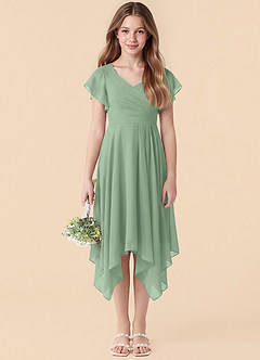 Azazie Janeaurelia Junior Robe Trapèze en Mousseline de soie Plissé Matcha image1