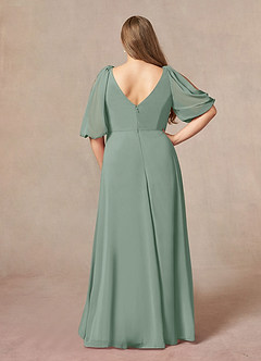 Azazie Bronwyn Mother of the Bride Dresses Silver Sage A-Line V-Neck Ruched Chiffon Dress image7