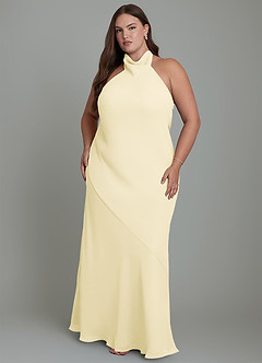 Azazie Velli Bridesmaid Dresses Lemon Sorbet Mermaid High Neck Chiffon Dress image8