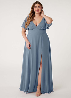 Azazie Kimber Vestidos de damas de honor Vestido de Crepúsculo de Gasa de Corte en A con Manga volante image9