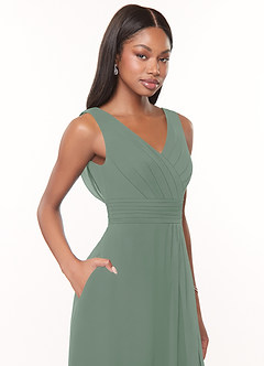 Azazie Karina Bridesmaid Dresses Silver Sage A-Line Pleated Chiffon Dress image5