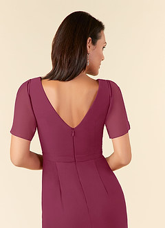 Azazie Marianne Mother of the Bride Dresses Mulberry Sheath V-Neck Pleated Chiffon Dress image6