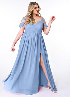 Azazie Lianne Bridesmaid Dresses Steel Blue A-Line Off the Shoulder Chiffon Dress image11