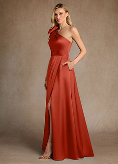 Azazie Easton Mother of the Bride Dresses Rust A-Line One Shoulder Stretch Satin Dress image2