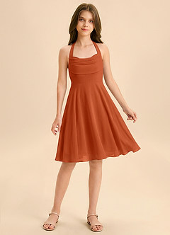 Azazie Kady Junior Burnt Orange A-Line Sweetheart Neckline Chiffon Dress image1