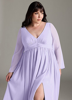 Azazie Teton Maternity Bridesmaid Dresses A-Line Long Sleeve Chiffon Floor-Length Dress image12